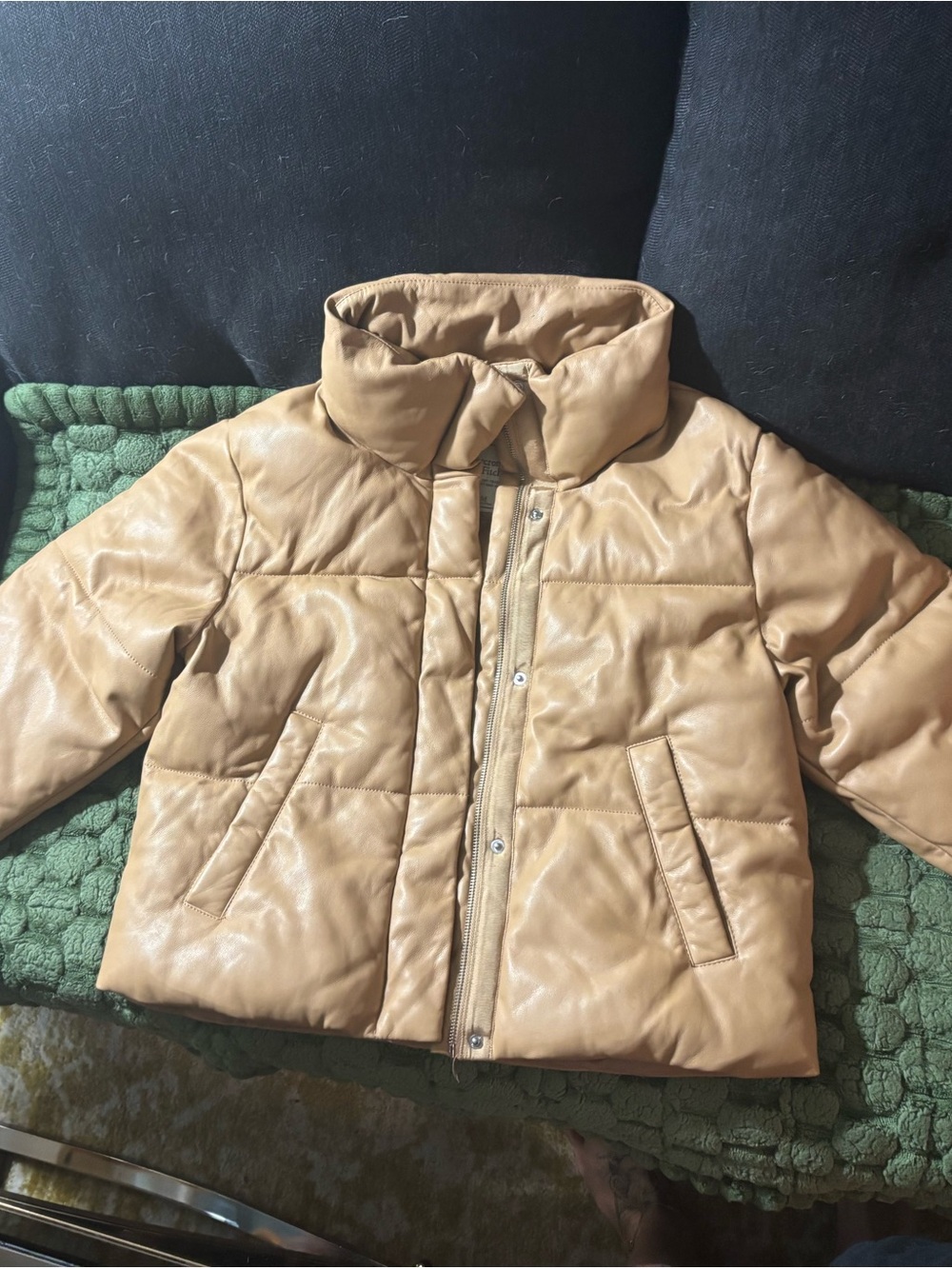 Abercrombie & Fitch tan vegan leather mini puffer jacket